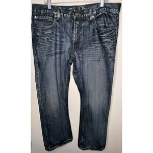 Helix Jeans Slim Bootcut Mid Rise Medium Wash 38x32 Cross Applique Flap Pockets